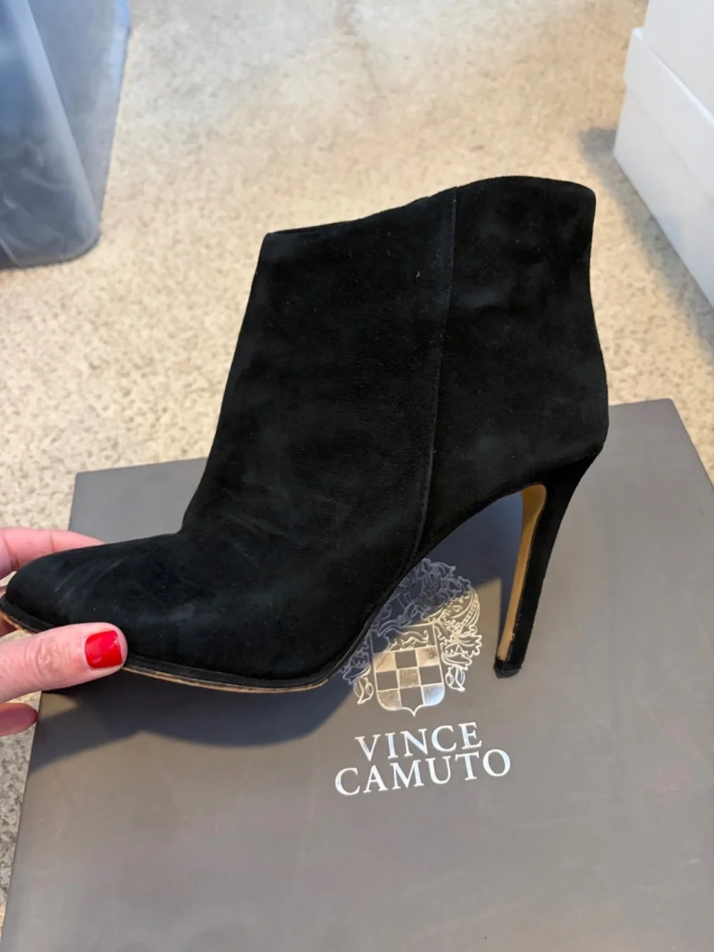 Vince Camuto Lorenza Black Suede Bootie, 8